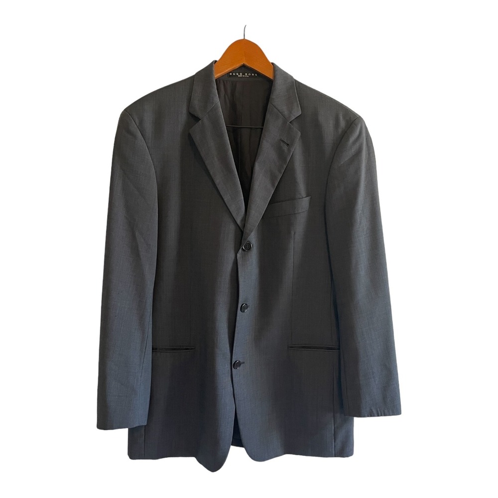 HUGO BOSS Men's Blazer Jacket 42L Gray Virgin Wool Vintage Made in USA Super 100